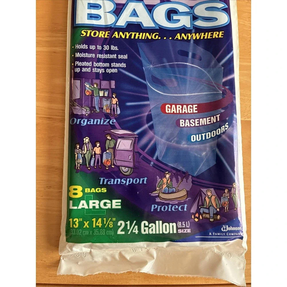 Ziploc Heavy Duty LARGE 8 Count Big Bags 2  1/4 Gallon Lot Of 4 NOS Discontinued